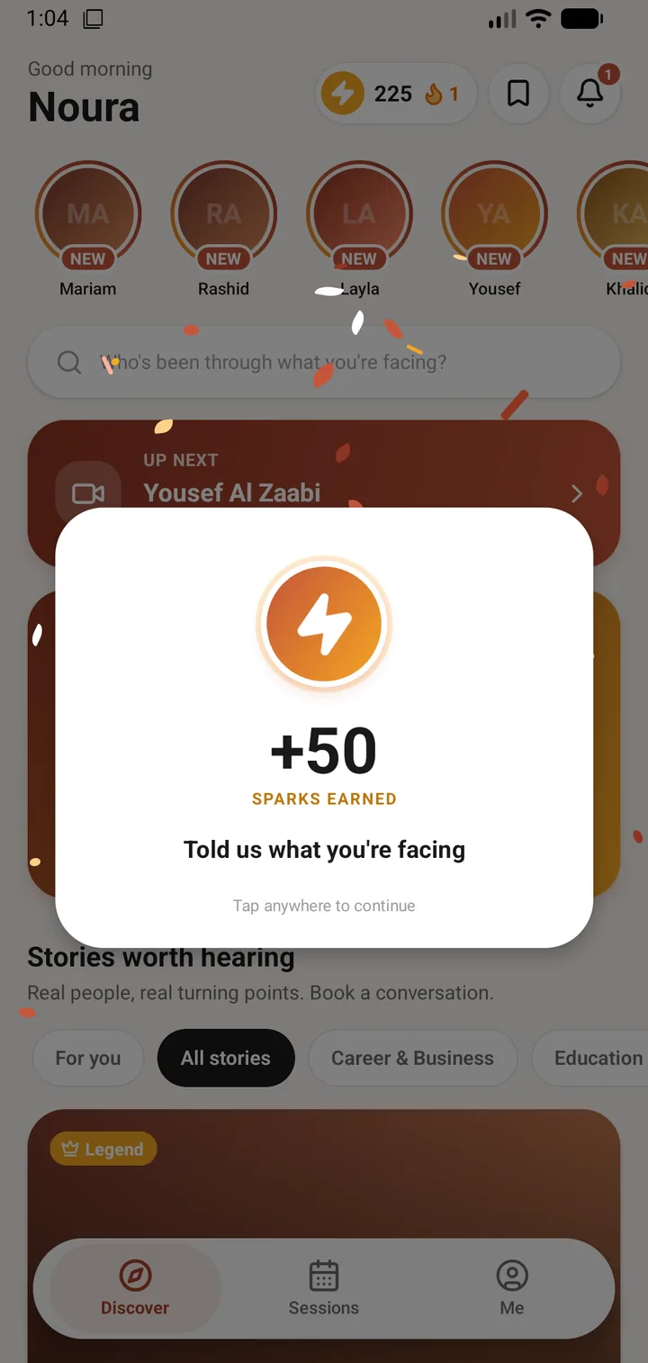 A +200 Sparks celebration after booking a first conversation